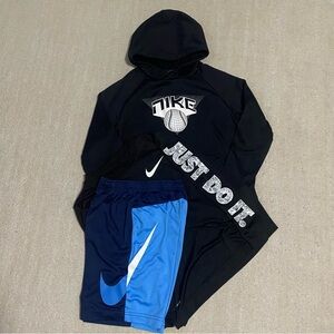 Nike Black Hoodie, DriFit Long Sleeve, and  Blue Shorts Combo